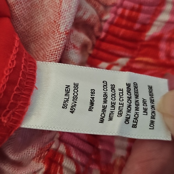 NWT Marc New York Linen Pull on Pant Elastic Waist Wide Leg Red Palm. Large - Picture 14 of 14